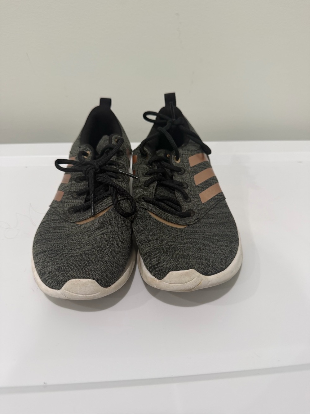 Women Grey Knit Athletic Sneakers with Rose Gold Stripes